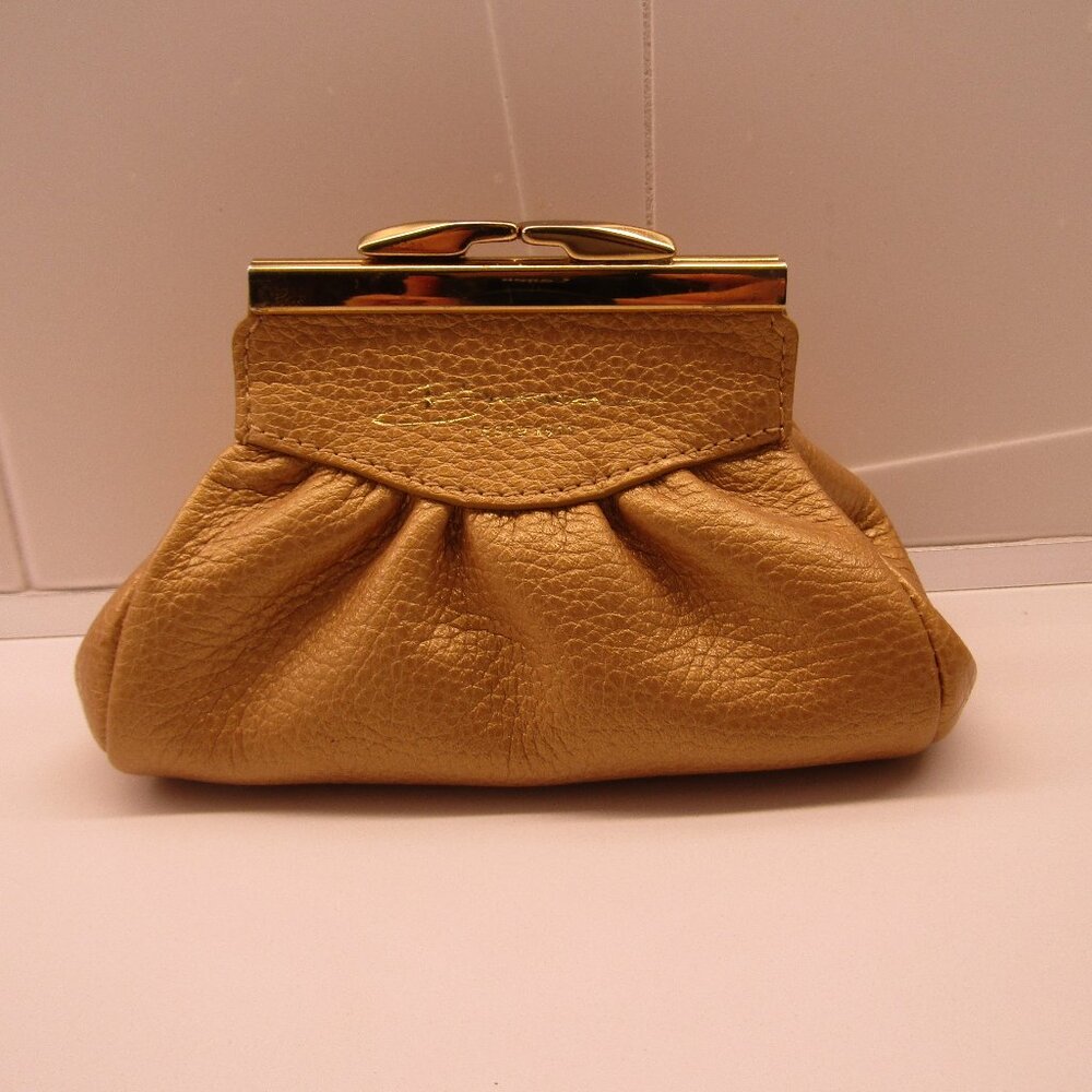 Bosca Gold Metallic Leather  / Gold Tone Makeup Case--Lined--New!